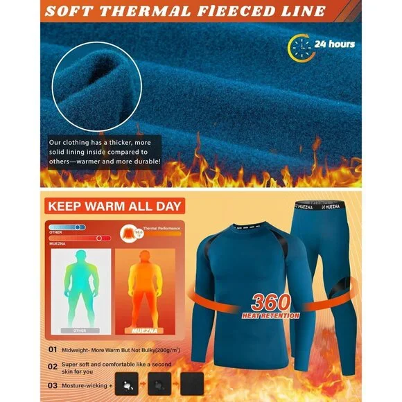 Men's Thermal Top and Bottom Set Underwear Long Johns Base Layer with Soft Fleec
